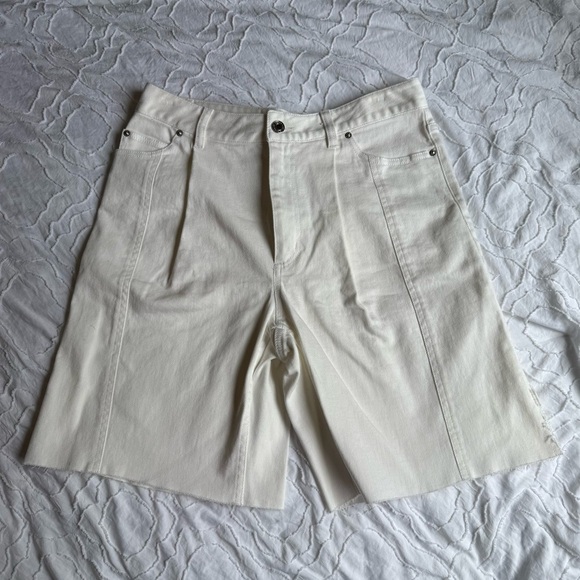 Derek Lam Long White Jean Shorts with Slit Side Detail